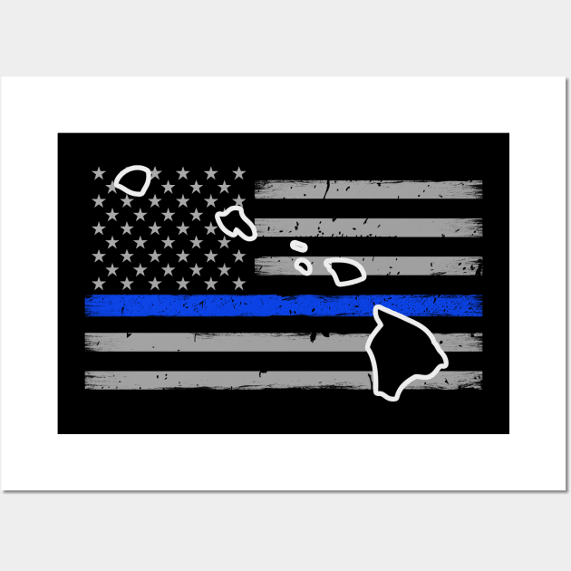 Hawaii Thin Blue Line Flag Wall Art by bluelinemotivation